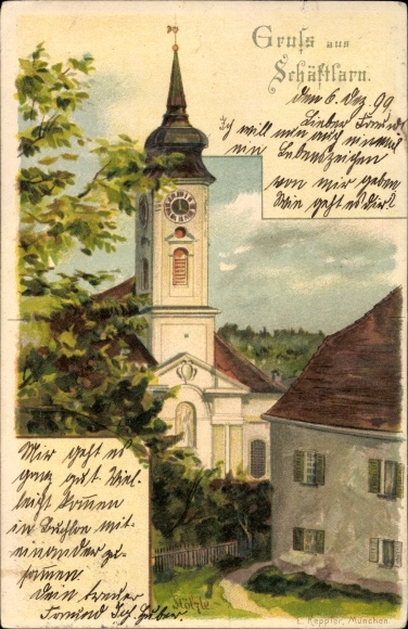 Kunstenaar Litho Stölzle, Schäftlarn Opper-Beieren, klooster, kerktoren