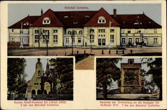 PC Corbetha Korbetha Schkopau in the Saale district, train station, Gustav Adolf monument near Lützen