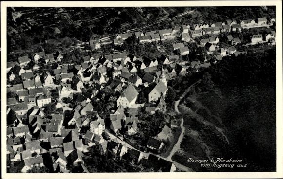 Postcard Ersingen Kämpfelbach in Baden, aerial view, many houses, rural area, inscription: from