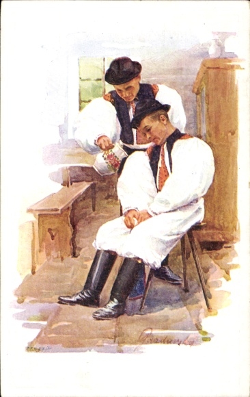 Artist Postcard Gardavska, M., Slovaks, Slovakian traditional costume
