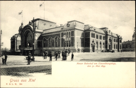 Ak Kiel, Neuer Bahnhof am Einweihungstag, 31. Mai 1899