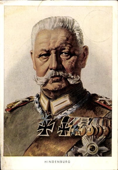 Artist Postcard Bauer, Reich President Paul von Hindenburg, portrait, uniform, medal