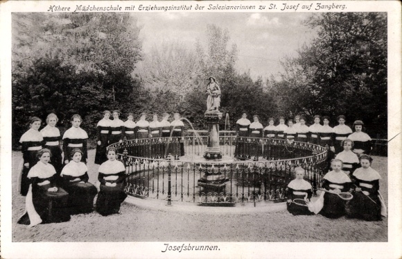 Postcard Zangberg, Higher Girls' School, St. Joseph's Educational Institute of the Salesian Sisters, Joseph's Fountain