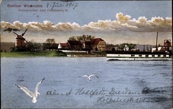 PC Dresden West Gohlis, Gohliser windmill, steamer on the Elbe