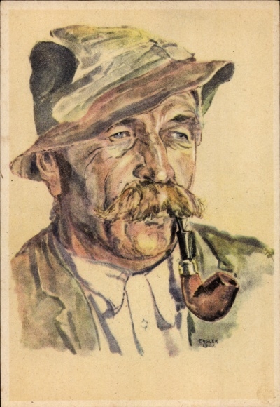 Künstler Ak Engler, Gabriel, Kärntener Köpfe, Österreicher Bergbauer, Pfeife, VDA P 1 R 40 Nr 2