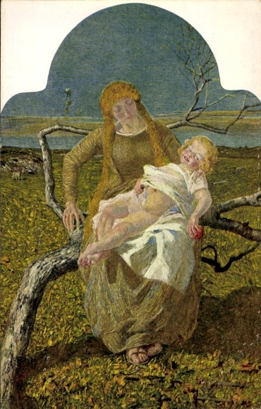 Artist Postcard Segantini, G., Mother's happiness
