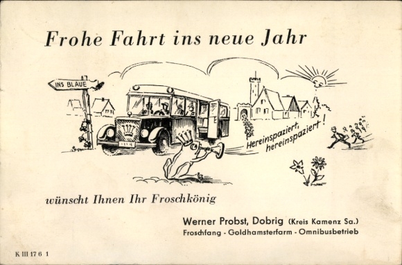 Happy New Year, advertising, Werner Probst, frog catching, Goldhamnsterfarm