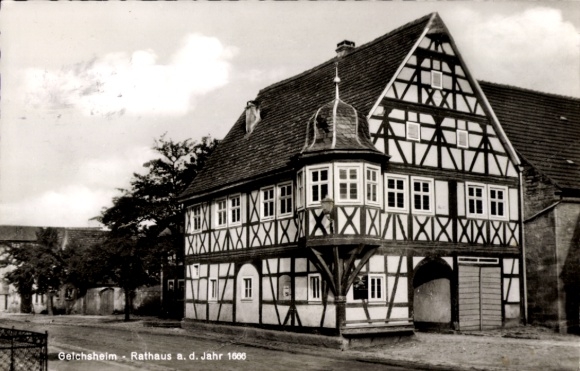 Postcard Gelchsheim in Lower Franconia, town hall from 1666