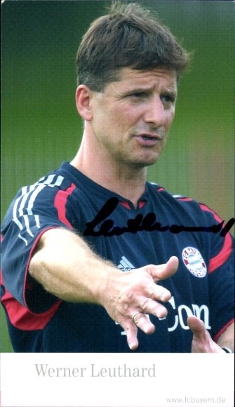 Autograph card Werner Leuthard, fitness coach, FC Bavaria Munich, T-Com, autograph