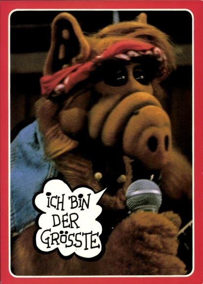 Postcard I am the greatest, Alf with microphone