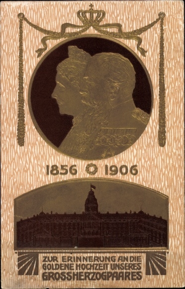 Präge Ak Goldene Hochzeit Großherzogpaar Baden 1906, Schloss