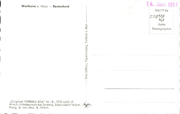 Postcard Wertheim am Main, aerial photograph