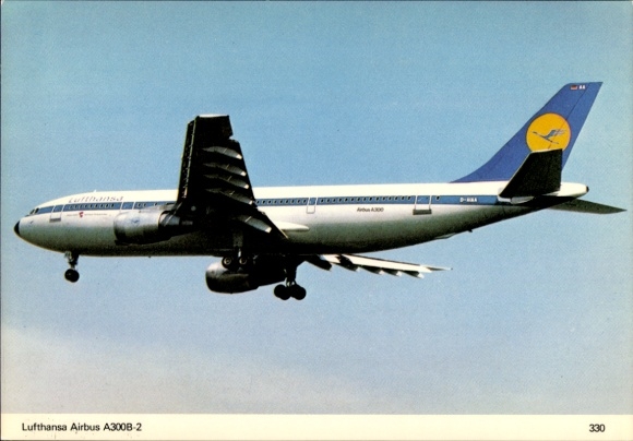 Postcard Dresden Gompitz, Lufthansa Airbus A300B-2 330
