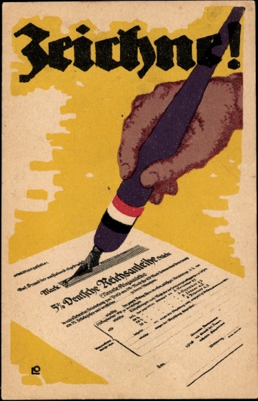 Ak Zeichne, 5. Deutsche Reichsanleihe, Hand mit Füller