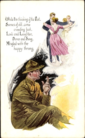 Postcard Smoking Man, Cigarette, Dancing Couple