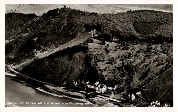 Ak Alf an der Mosel, Fliegeraufnahme, Restaurant Paltzer
