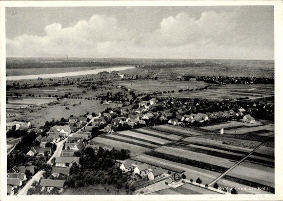 Postcard Goldscheuer Kehl am Rhein, aerial photograph