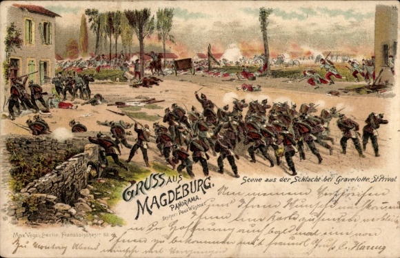 Chromo-Litho St. Privat Gravelotte Lorraine Moselle, Panorama Magdeburg, Battle Scene, Bruno Bürger 13