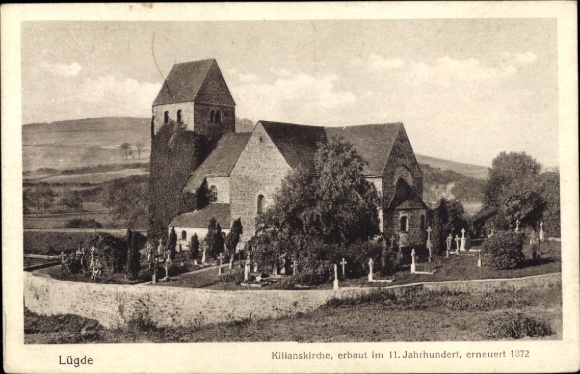 Postcard Lügde in the Weserbergland, Kilianskirche, built in the 11th century, 1872