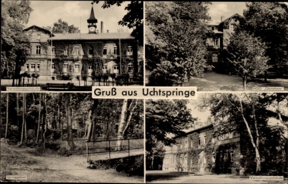 Ak Uchtspringe Stendal in der Altmark, Verwaltungsgebäude, HOG Gästeheim, Springgebiet