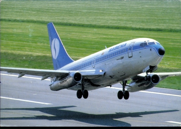 Postcard passenger aircraft Sabena, Boeing 737 taking off