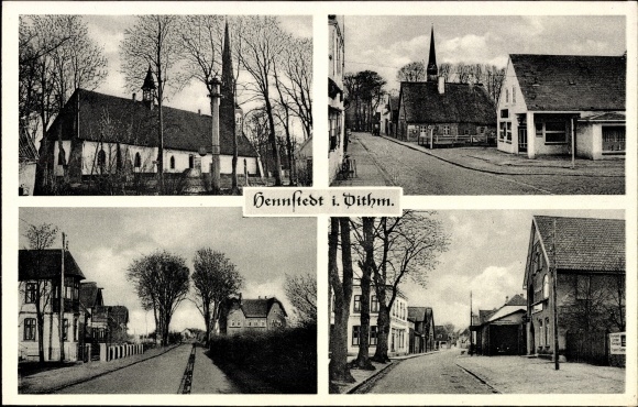 Ansichtkaart Hennstedt in Dithmarschen, kerk, lokale afdeling