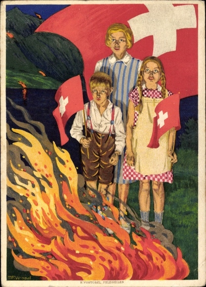 KP artystyczna z papeterii pocztowej Verneuil, poseł, Szwajcarski Dzień Federalny 1930