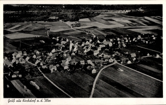 Postcard Kirchdorf an der Iller Württemberg, aerial photograph