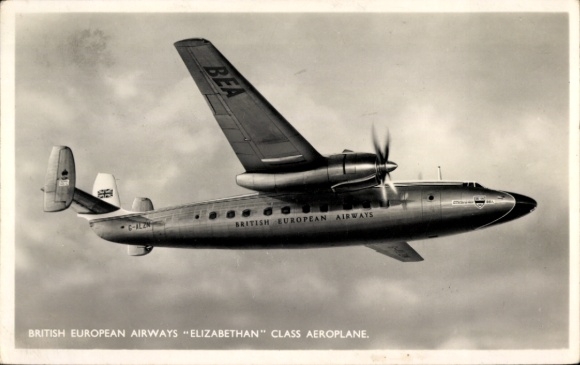 Postcard British passenger aircraft, British European Airway, Elizabethan Class Aeroplane