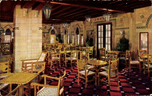Postcard passenger ship M/N Augustus, Navigazione Generale Italiana, luxury class, winter garden