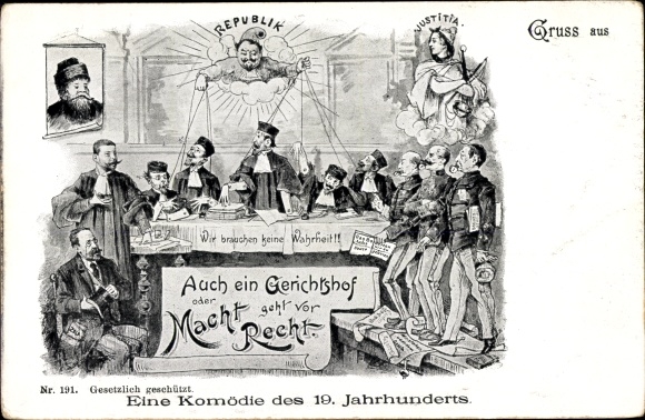 Postcard A 19th Century Comedy, Might Makes Right, Justitia, France, Propaganda