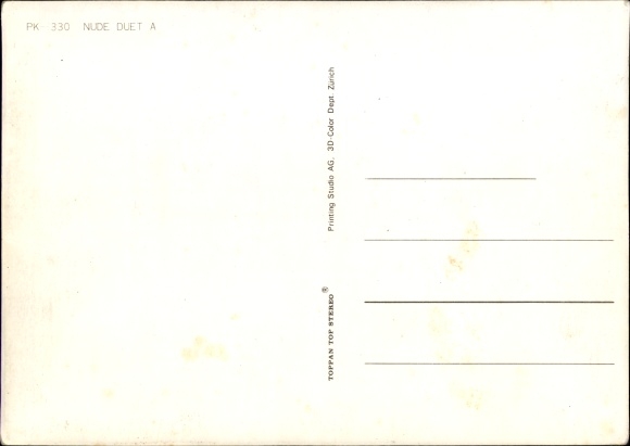3-D Postcard Two naked women, bikini, bathrobe
