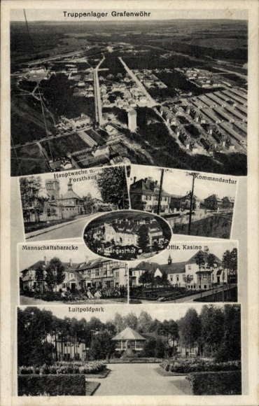 Ak Grafenwöhr in der Oberpfalz Bayern, Truppenlager  Forsthaus, Militärgasthof, Luitpoldpark