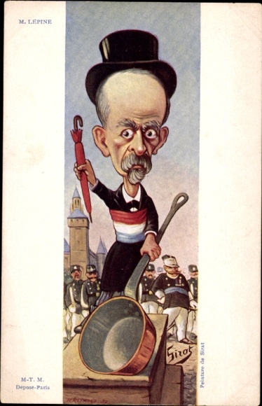 Kunstenaar Ak Sirat, Franse politicus Lepine, karikatuur, Dreyfus-affaire