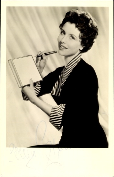 Postcard actress Sonja Ziemann, portrait, Montblanc fountain pen, autograph