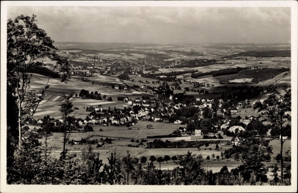 Postcard Erlbach in Vogtland Sachsen, view from Kegelberg on the town of Markneukirchen