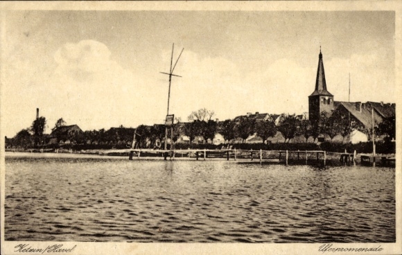 Postcard Ketzin on the Havel, waterfront promenade, church