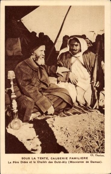 Postcard Damas Damascus Syria, Under the Tent, Family Causerie, Le Pere Dides, Cheikh des Ould Aly