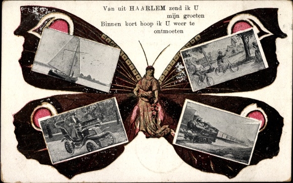 Butterfly PC Haarlem Holandia Północna Holandia, łódź, rowery, samochód, pociąg
