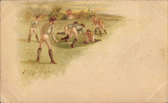 Artist Postcard Rugby, game scene