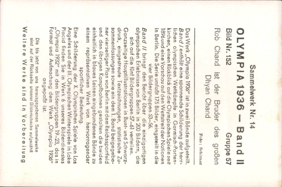 Collector's picture 1936 Olympics, hockey player Rob Chand