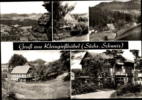 Ak Kleinüßhübel Reinhardtsdorf Schöna Saksisch Zwitserland, panorama, vakwerkhuis