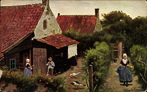 Artist PC Gerstenhauer, Johann Georg, country houses, garden, residents, chickens