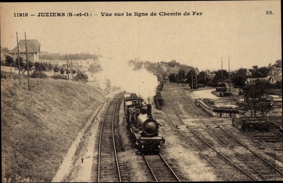 Postcard Juziers Yvelines, View of the railway line