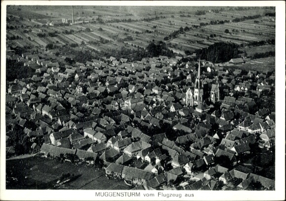 Postcard Muggensturm in Baden, aerial photograph