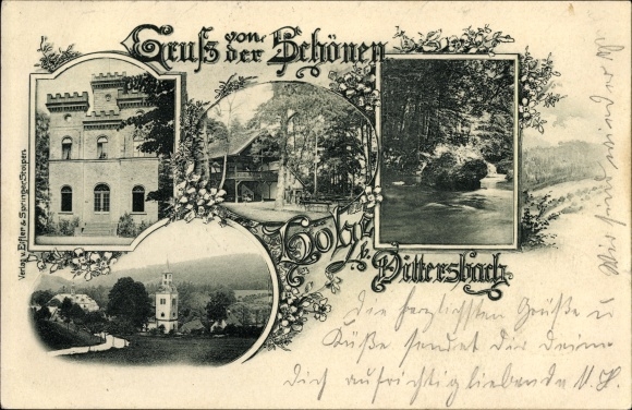 Postcard Dürrröhrsdorf Dittersbach Saxony, beautiful height, belvedere, church, river section