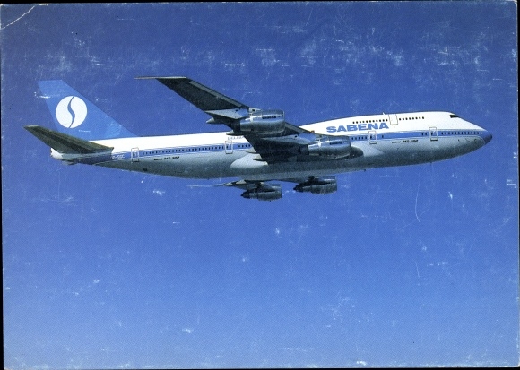 Postcard passenger plane, Sabena, Belgian World Airlines, Boeing 747 300