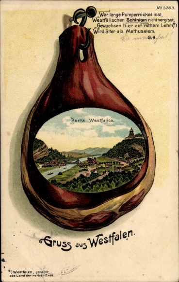 Ham Chromo-Litho Porta Westfalica in North Rhine Westphalia, view of the place, monument