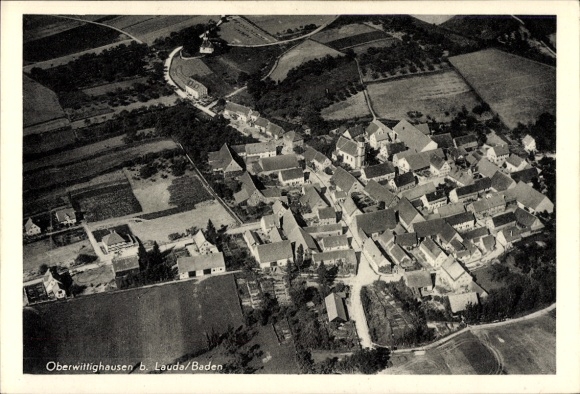 Postcard Oberwittighausen Wittighausen in Baden, aerial photograph