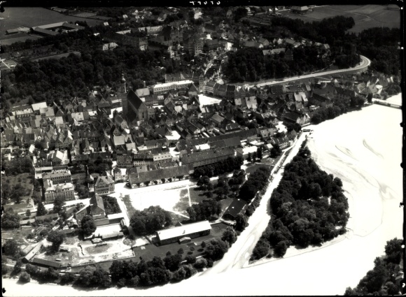 Postcard Landsberg am Lech in Upper Bavaria, aerial photograph of the city
